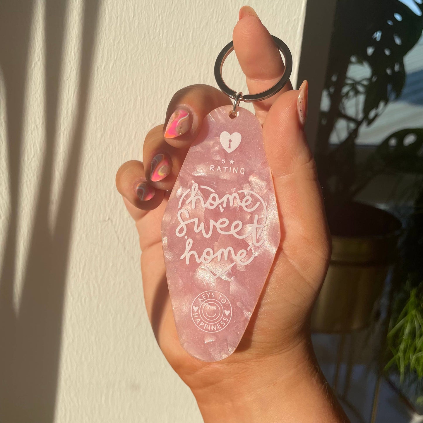 Home Sweet Home Pink Marble Motel Keyring