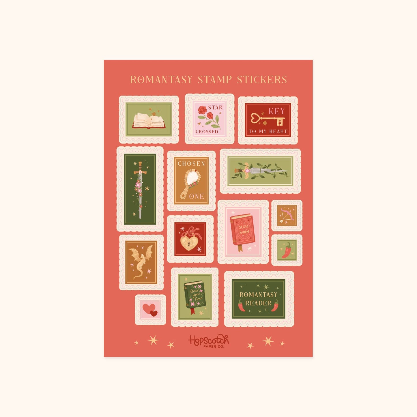 Romantasy Stamps Sticker Sheet - Fantasy Book Gifts