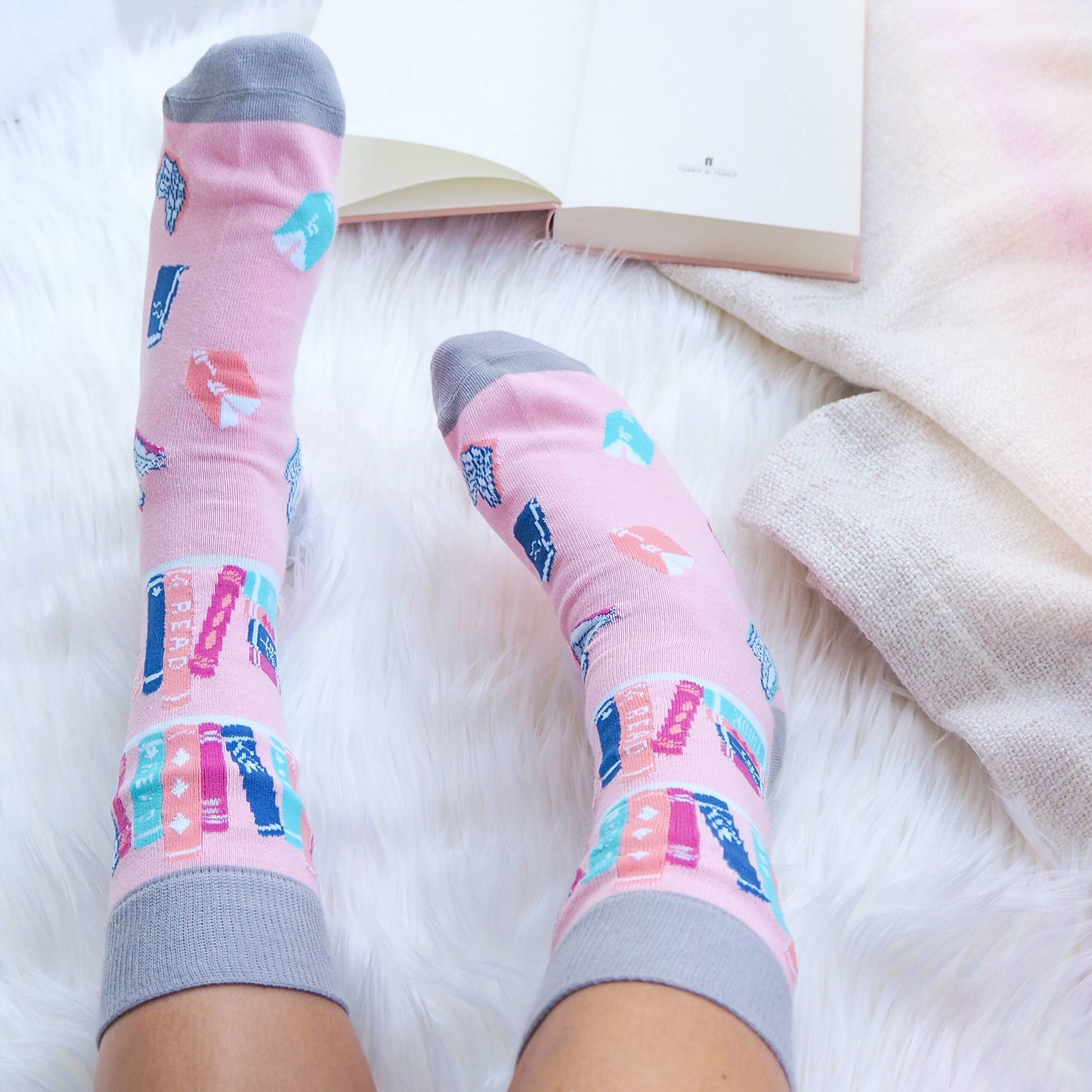 Book Lover Bookish Literary Pink Blue Purple Cotton Socks