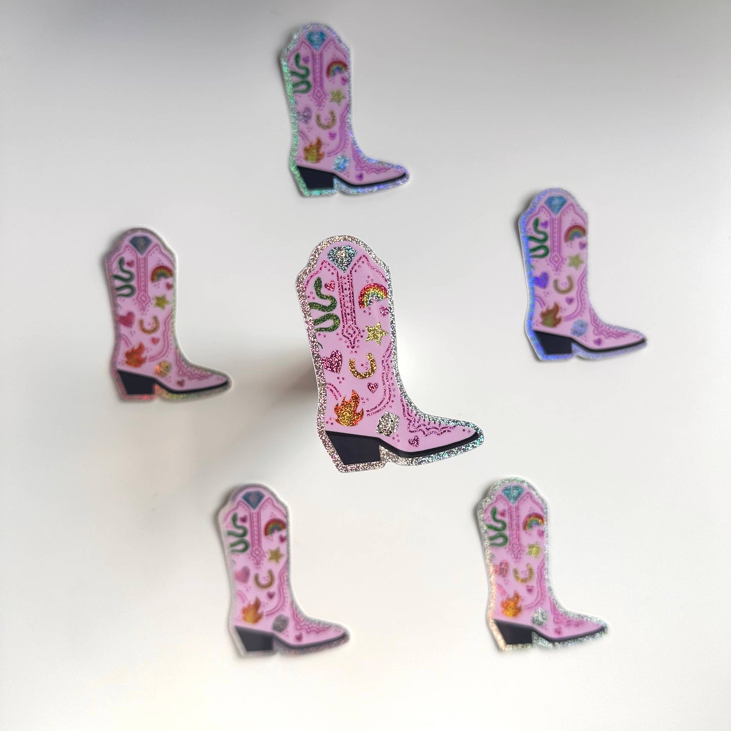 Holographic Sticker | Glitter Pink Cowgirl Cowboy Boot Rodeo