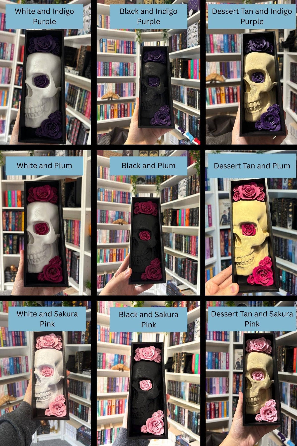 Book nooks / Pair of Book end skull with flower