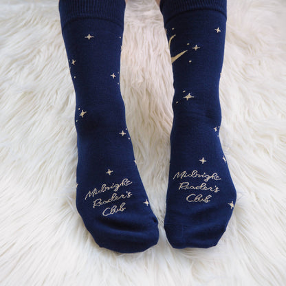 Midnight Readers Club Book Lover Blue Cotton Socks Moon Star