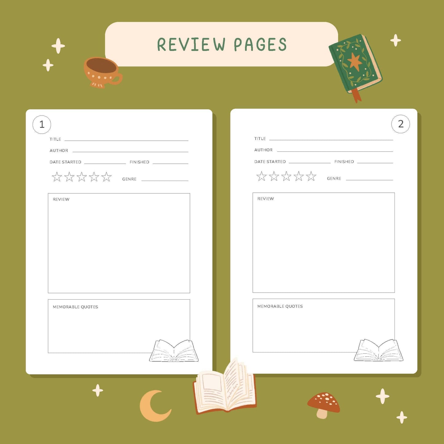 Reading Journal Fantasy Forest, 50 Page Book Review Notebook