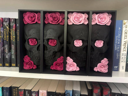 Book nooks / Pair of Book end skull with flower