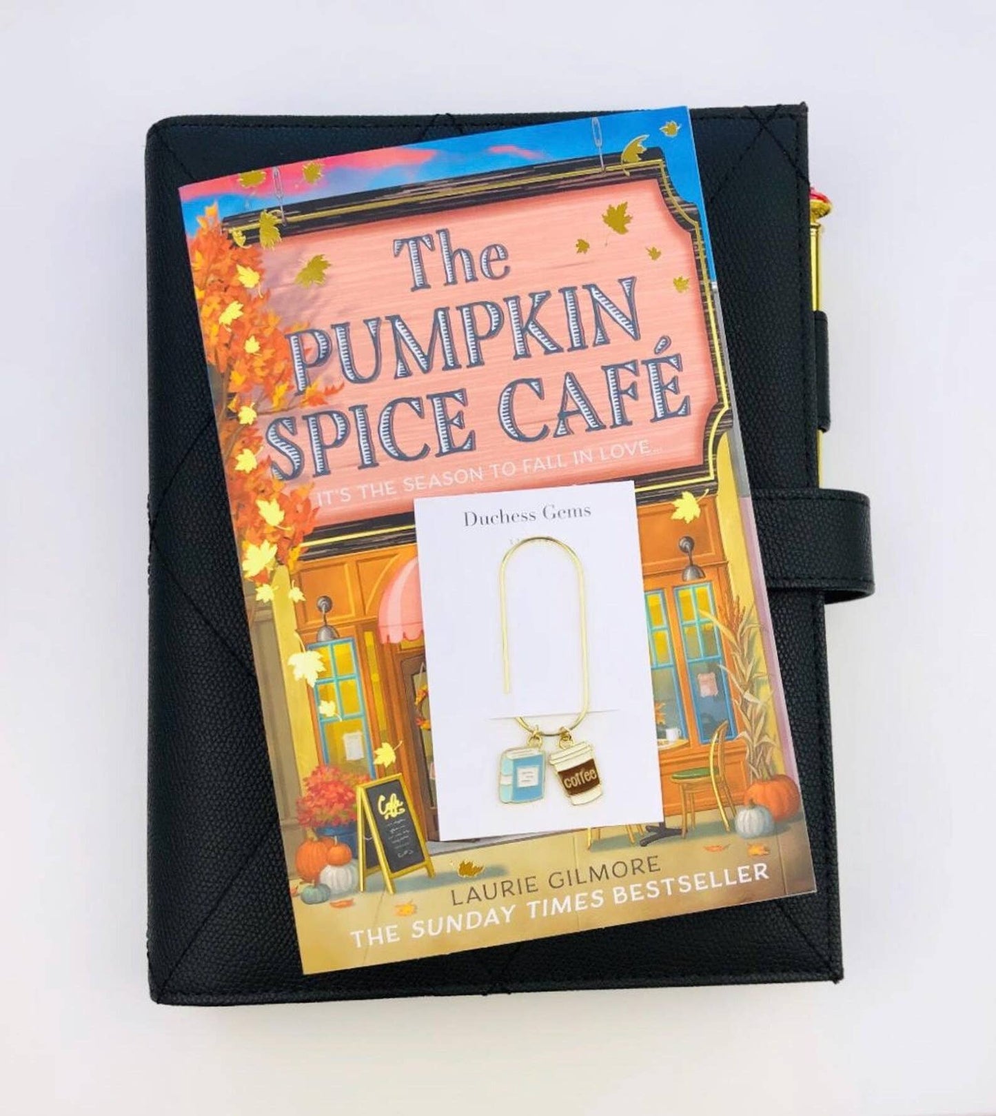 Blue Book And Coffee Charm Book Paperclip, Bookish Bookmark