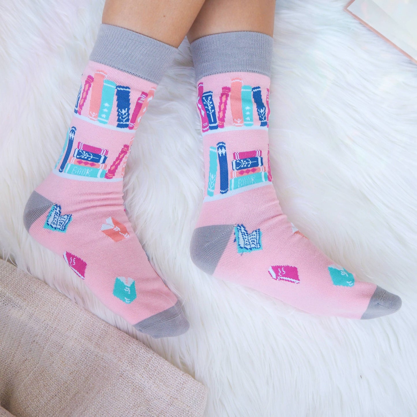 Book Lover Bookish Literary Pink Blue Purple Cotton Socks