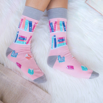 Book Lover Bookish Literary Pink Blue Purple Cotton Socks
