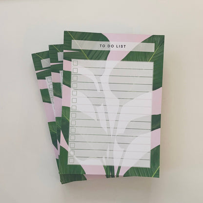 To Do List A6 Pink Green Leaf Notepad Planner Stationery