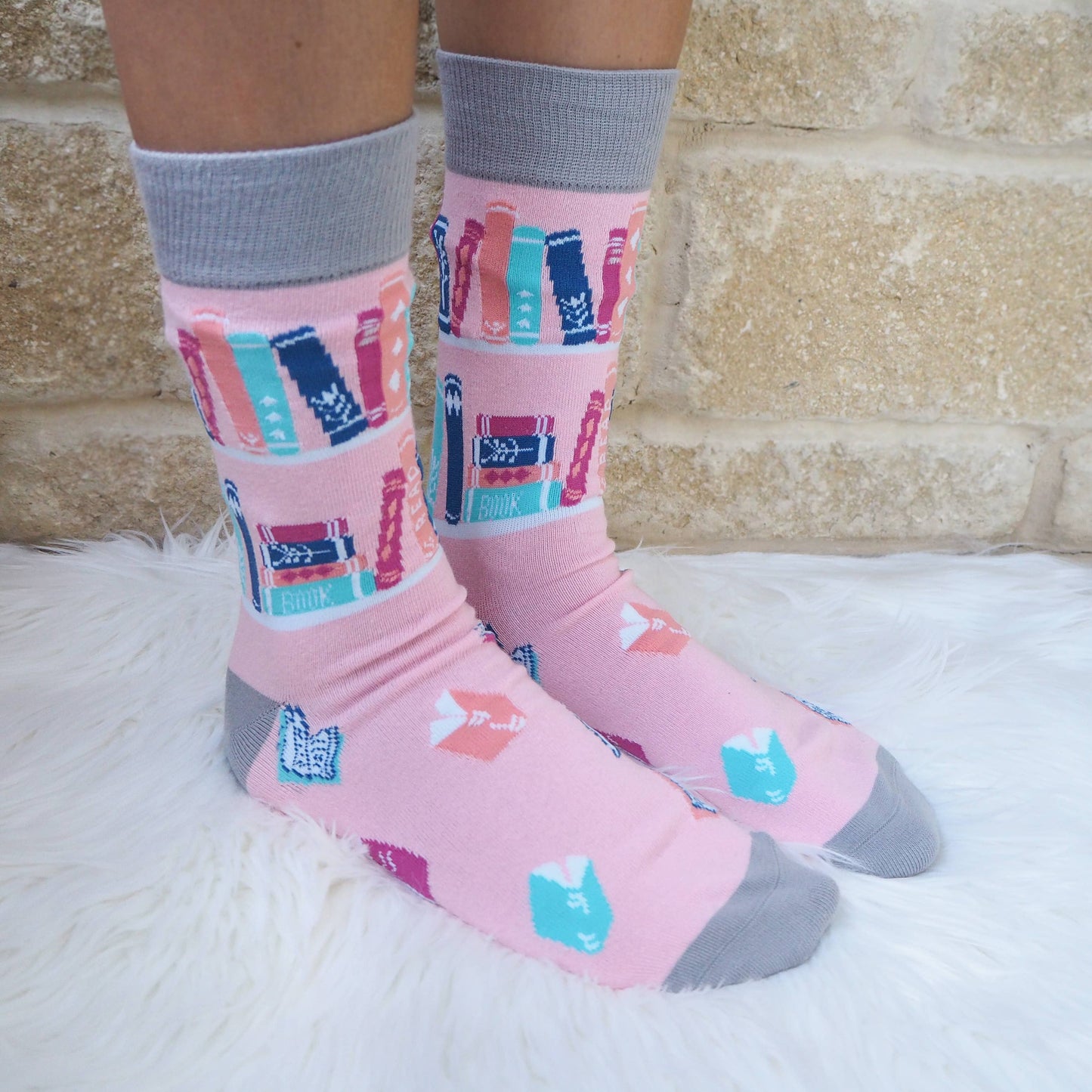 Book Lover Bookish Literary Pink Blue Purple Cotton Socks