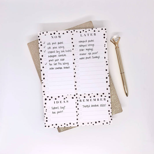 Now and Later A5 Notepad Planner Dalmatian Print