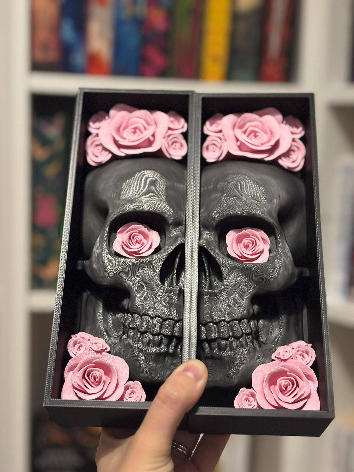 Book nooks / Pair of Book end skull with flower