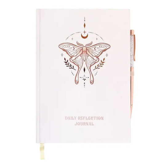Luna Moth Daily Reflection Journal with Clear Quartz Pen