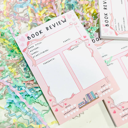 Pink Coquette Bow A6 Romance Book Review pad