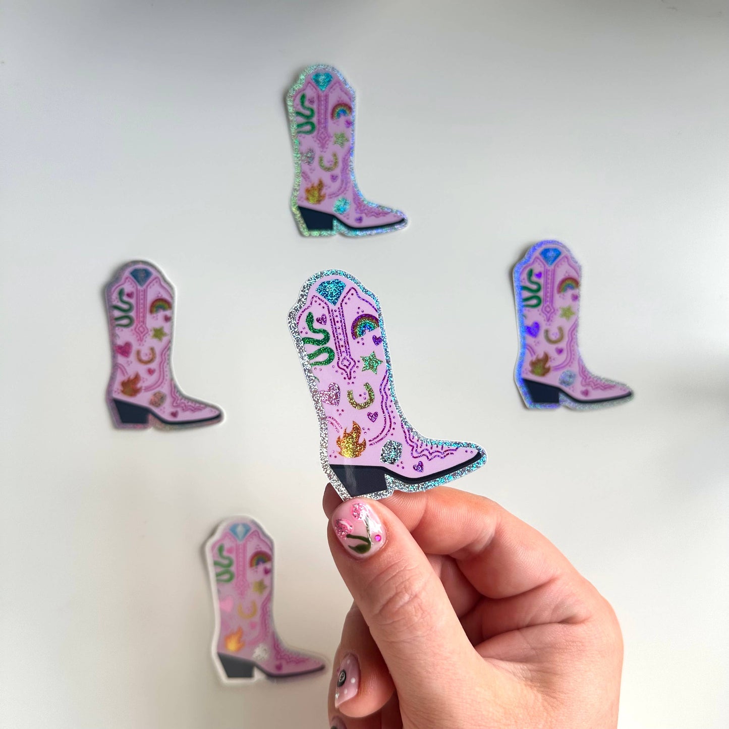 Holographic Sticker | Glitter Pink Cowgirl Cowboy Boot Rodeo