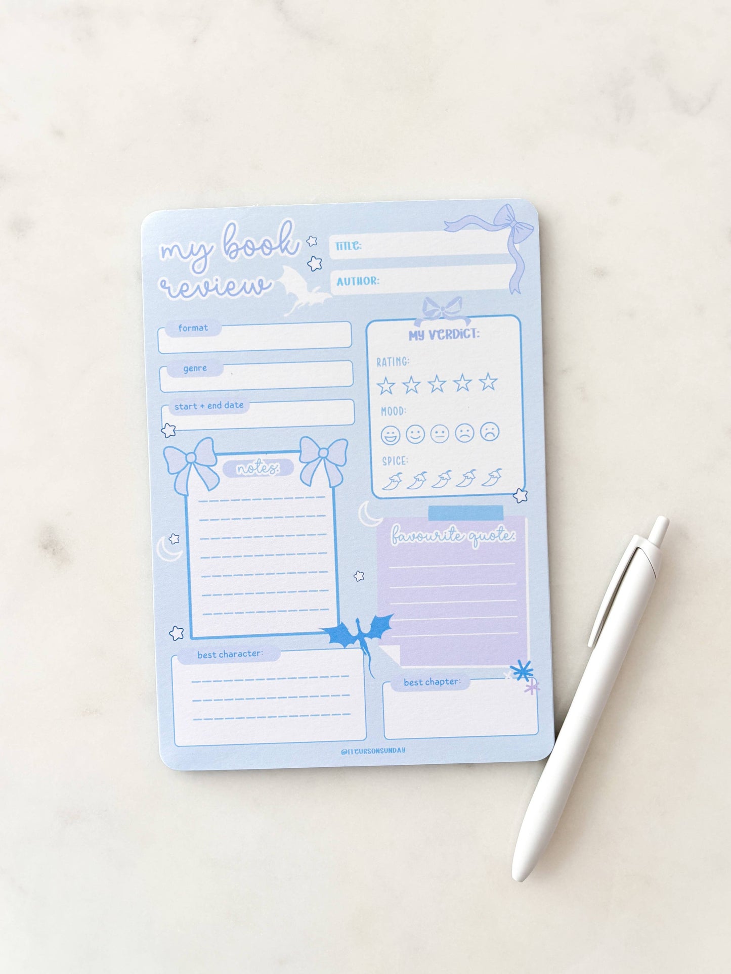 Fantasy Dragons Book Review Notepad | A5 Notepad