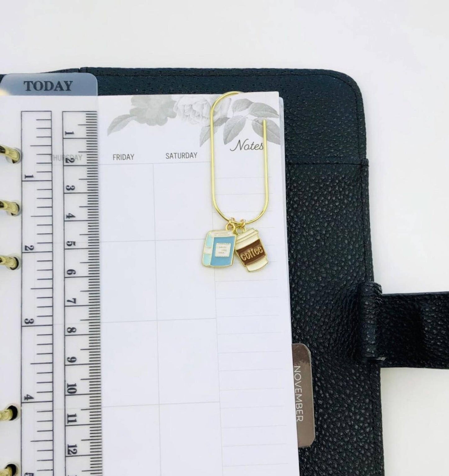 Blue Book And Coffee Charm Book Paperclip, Bookish Bookmark