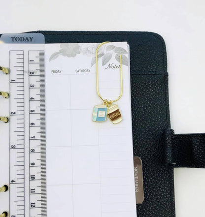 Blue Book And Coffee Charm Book Paperclip, Bookish Bookmark