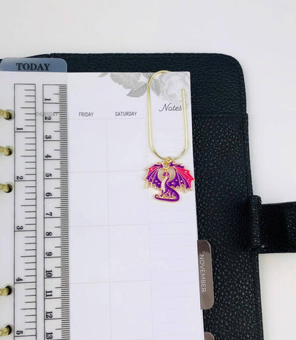 Purple Dragon Charm Paperclip, Fantasy Bookish Notebook Clip