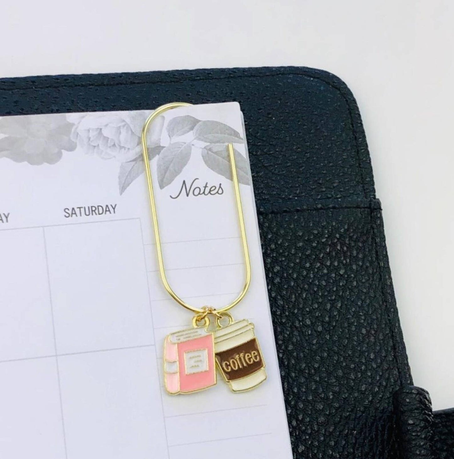 Pink Book And Coffee Charm Book Paperclip, Bookish Bookmark