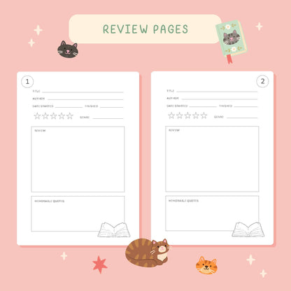 Reading Journal Cats – 50 Page Book Review Notebook
