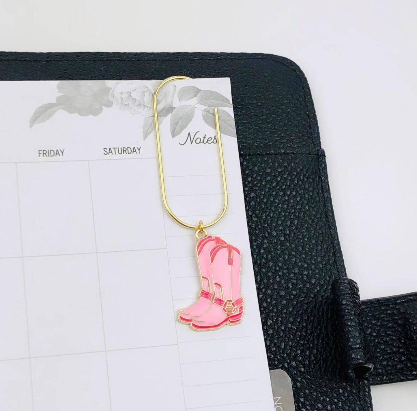 Pink Cowboy Boots Charm Book Paperclip, Western Bookmark