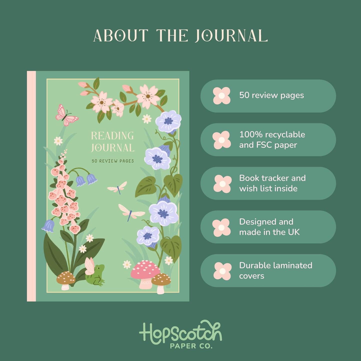 Whimsical Reading Journal – Literary 50 Book Review Notebook
