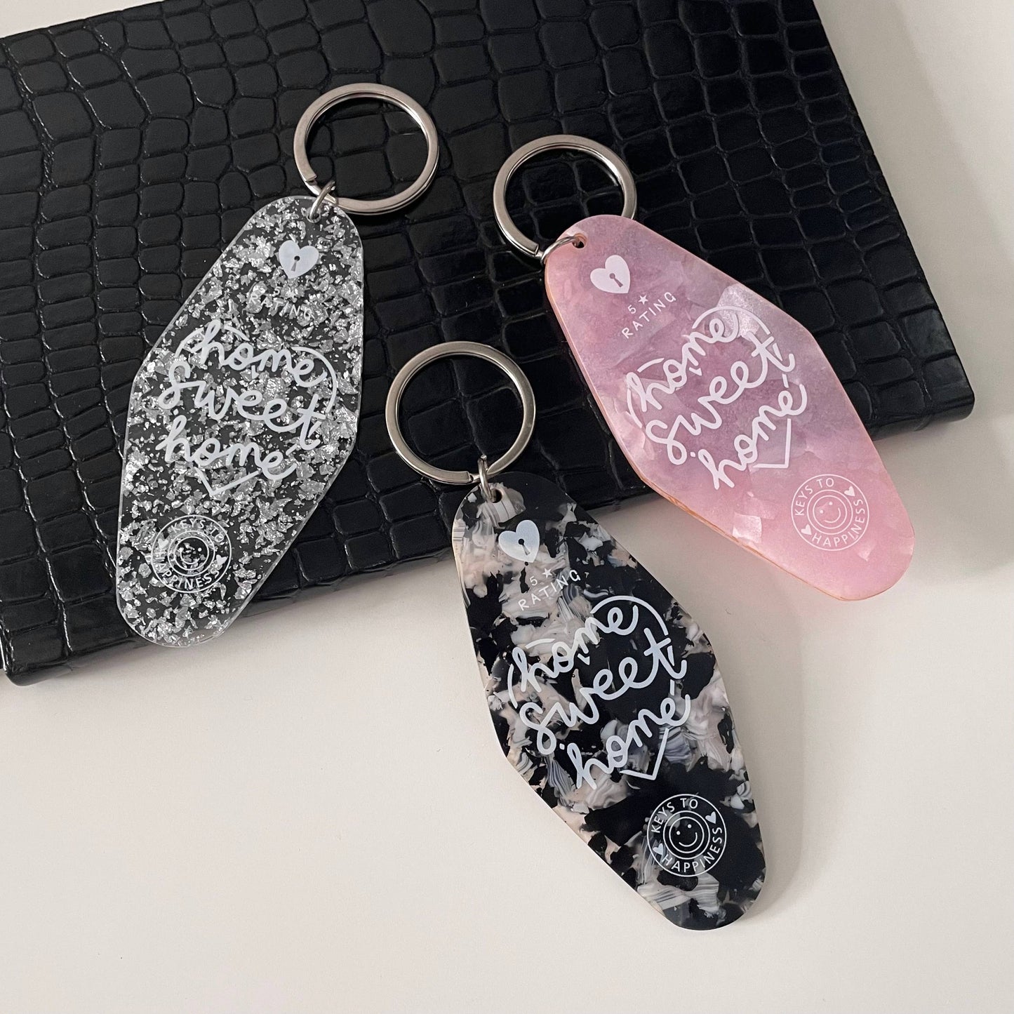 Home Sweet Home Pink Marble Motel Keyring