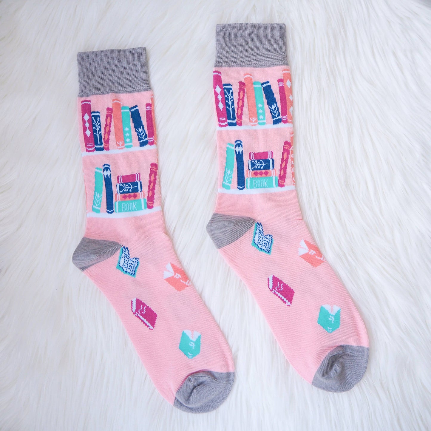 Book Lover Bookish Literary Pink Blue Purple Cotton Socks