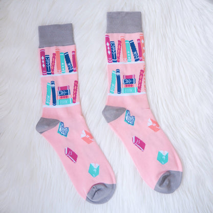 Book Lover Bookish Literary Pink Blue Purple Cotton Socks