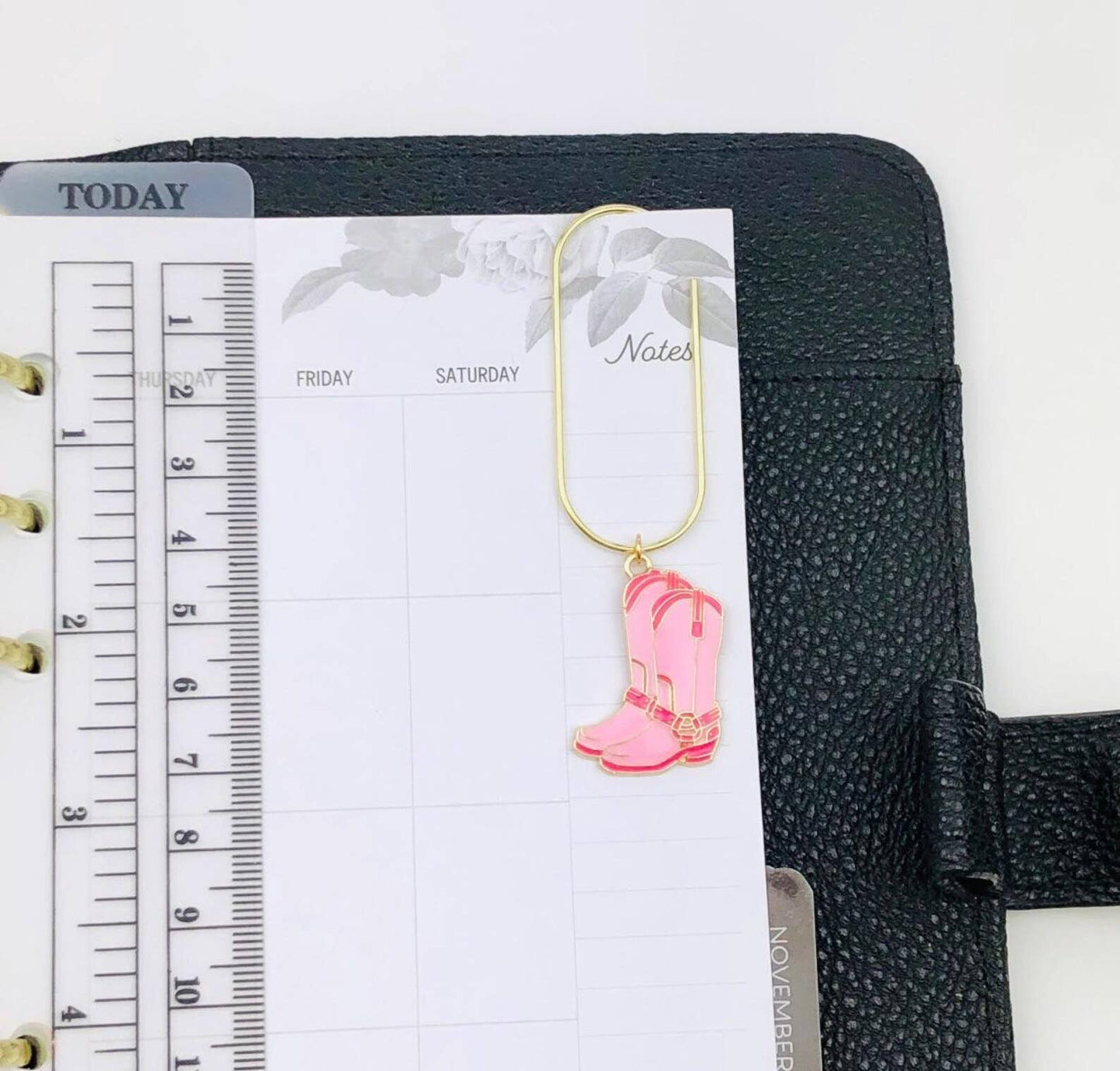 Pink Cowboy Boots Charm Book Paperclip, Western Bookmark