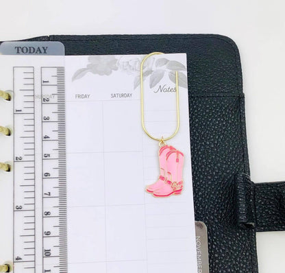 Pink Cowboy Boots Charm Book Paperclip, Western Bookmark