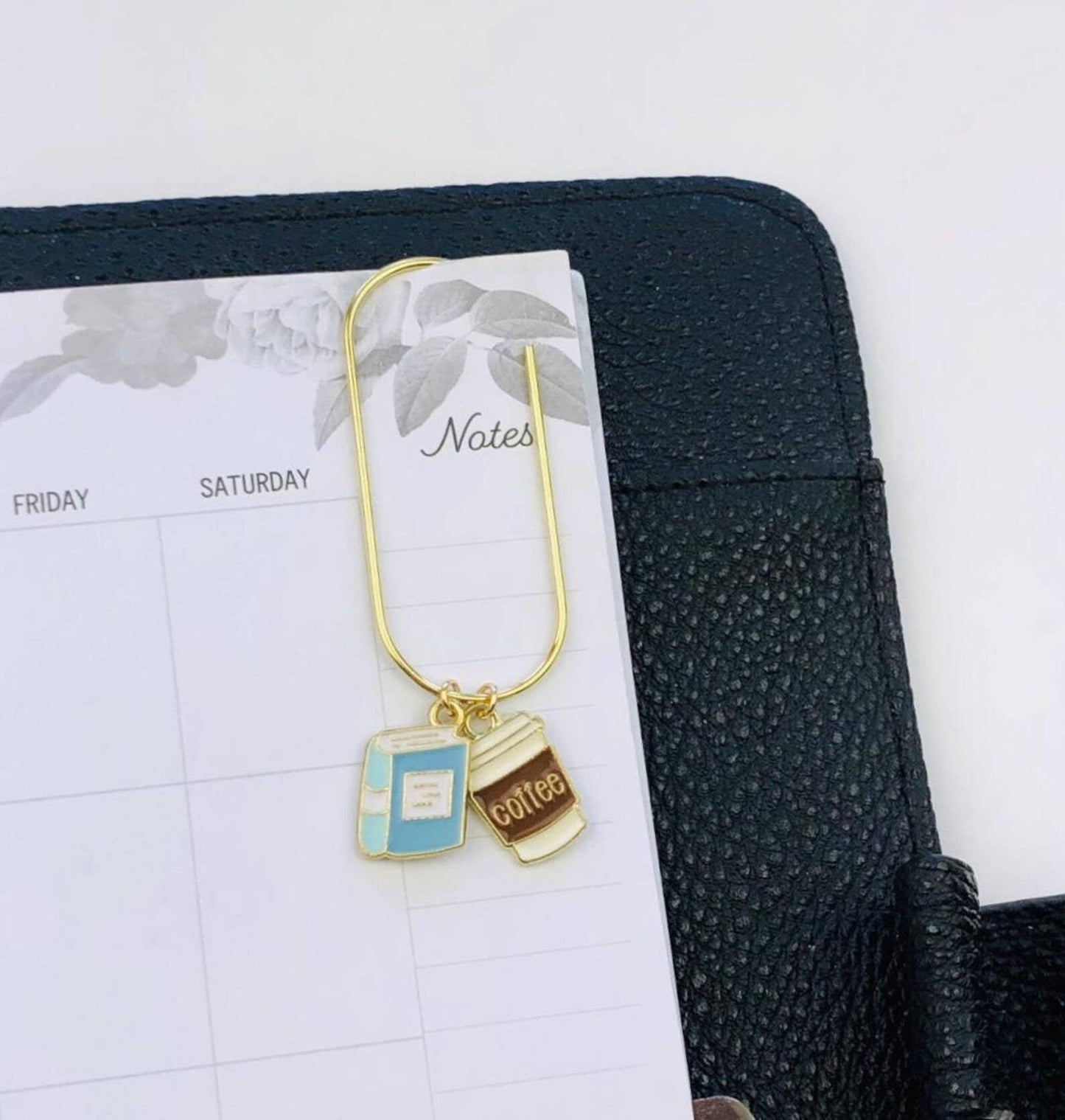 Blue Book And Coffee Charm Book Paperclip, Bookish Bookmark