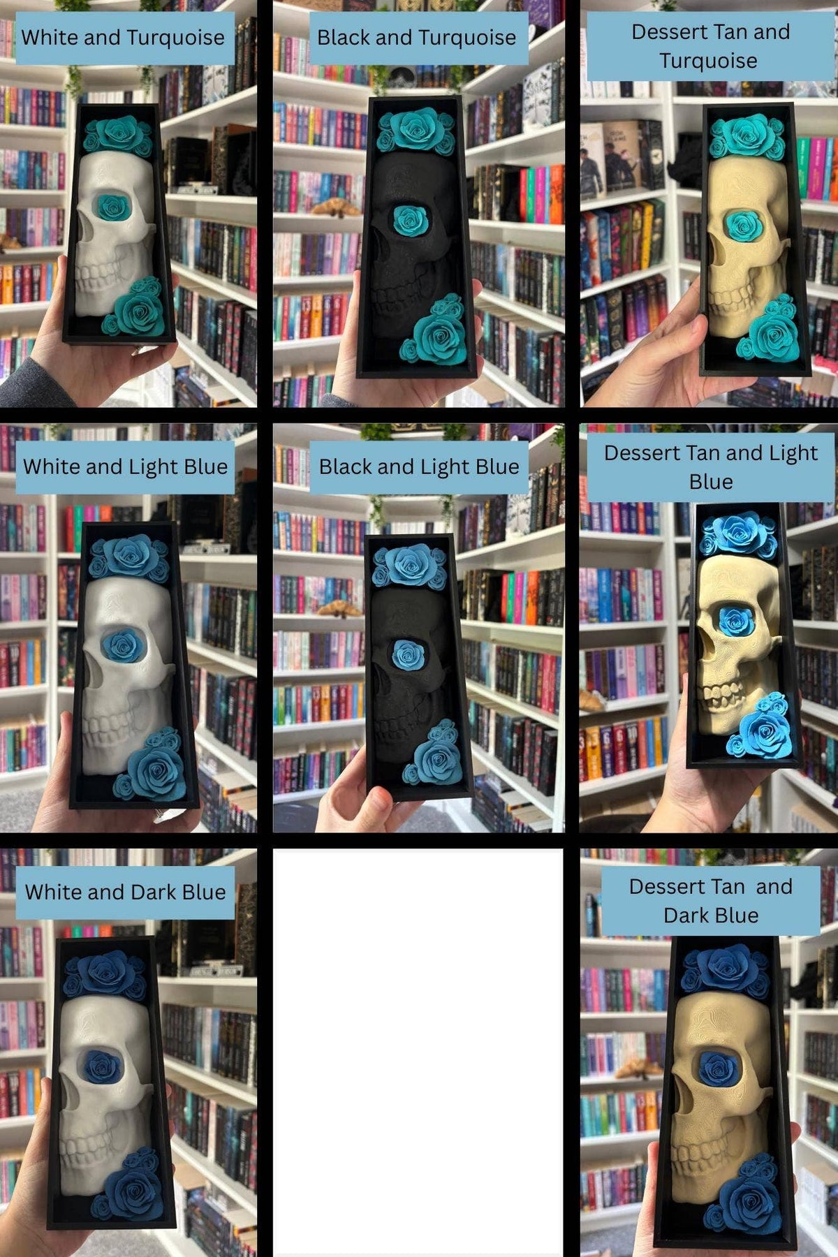Book nooks / Pair of Book end skull with flower