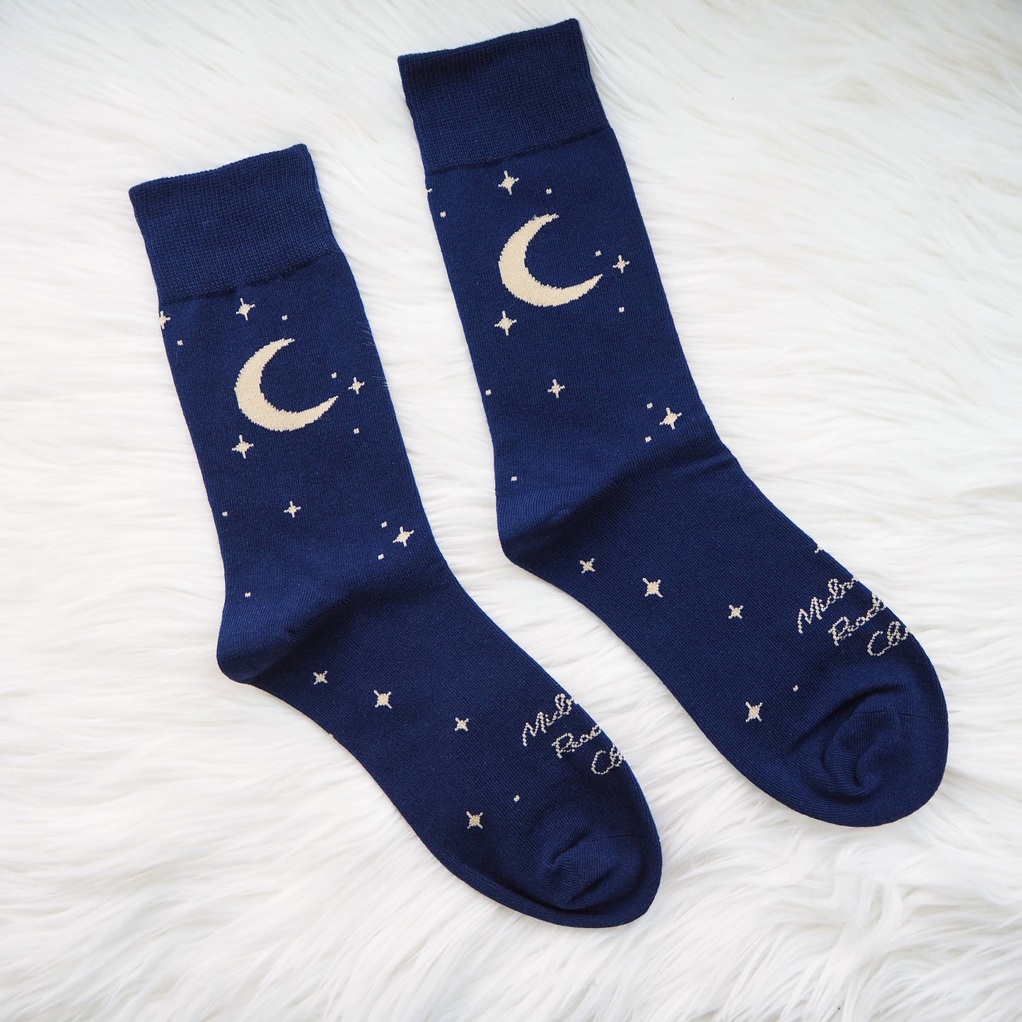Midnight Readers Club Book Lover Blue Cotton Socks Moon Star