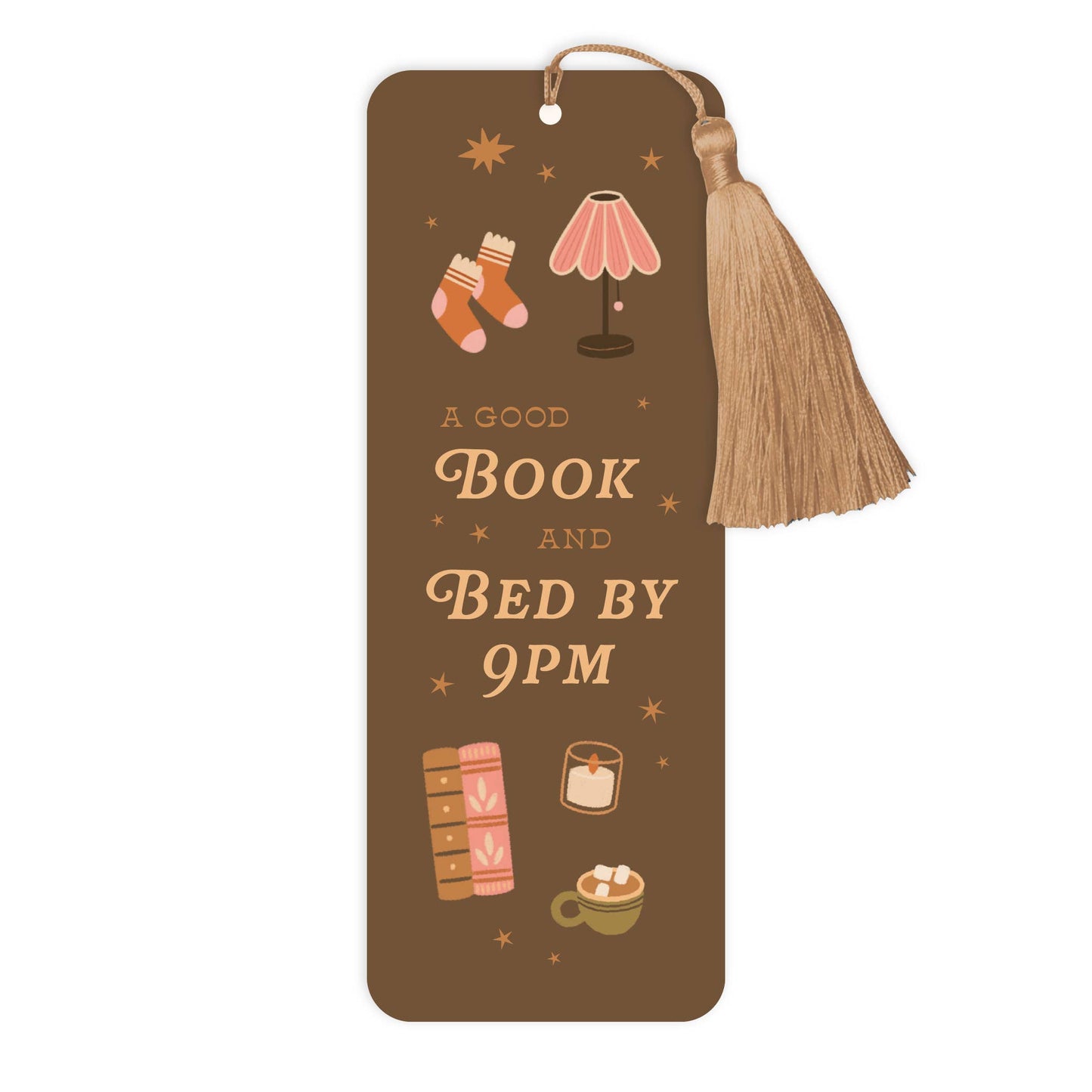 Cosy Autumn Bookish Bookmark with Tassel – Bed by 9pm