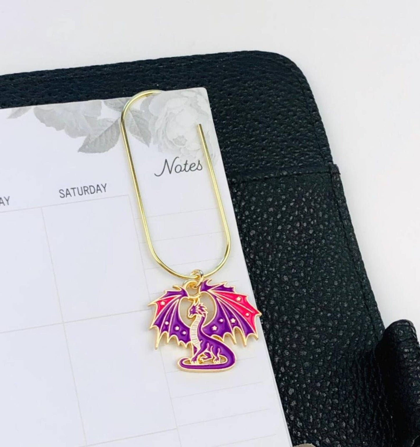 Purple Dragon Charm Paperclip, Fantasy Bookish Notebook Clip