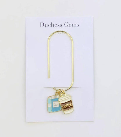 Blue Book And Coffee Charm Book Paperclip, Bookish Bookmark