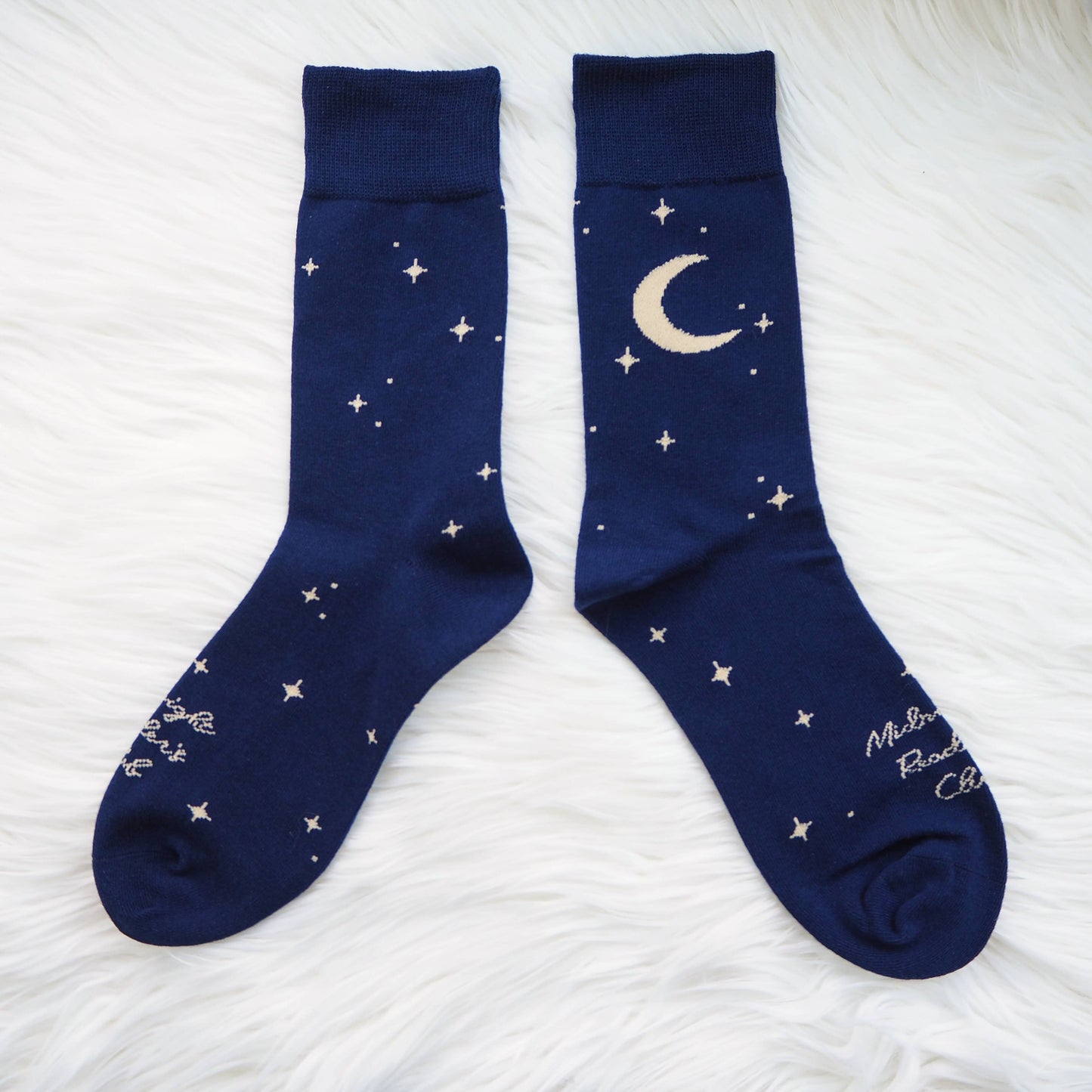 Midnight Readers Club Book Lover Blue Cotton Socks Moon Star
