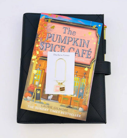 Pink Book And Coffee Charm Book Paperclip, Bookish Bookmark